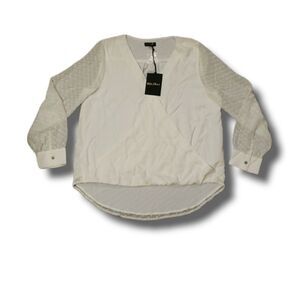 GOLDRAY‎ Womens White Wrap Front Swiss Dot Sleeve High Low Blouse WGW10276 M NEW